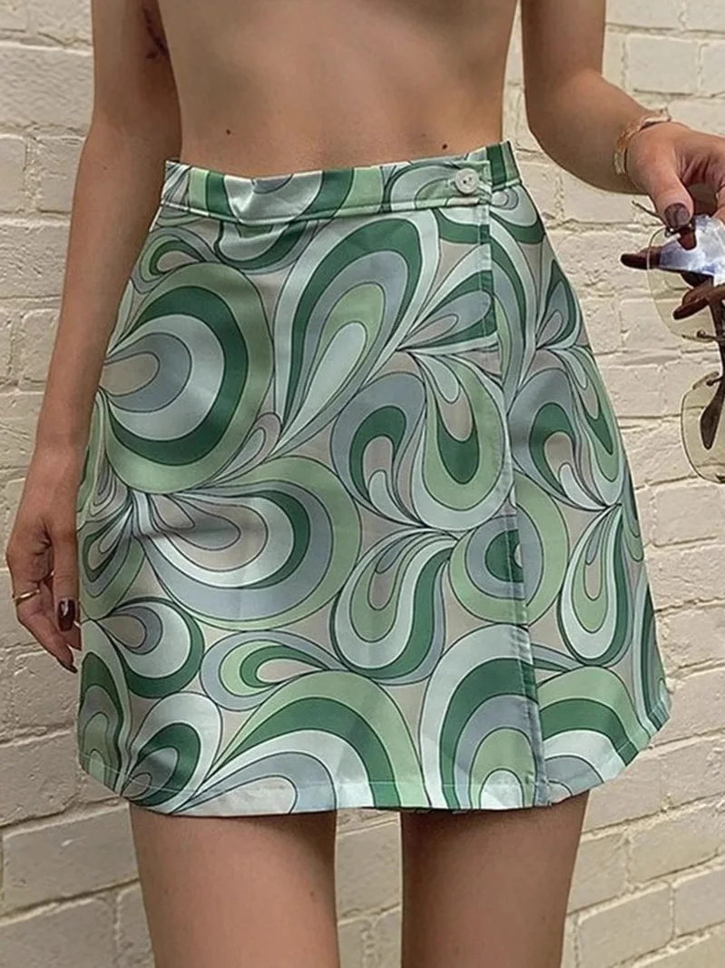 

European and American spring/summer women's sexy green high waisted retro trend A-line mini skirt half skirt Y2K summer sexy