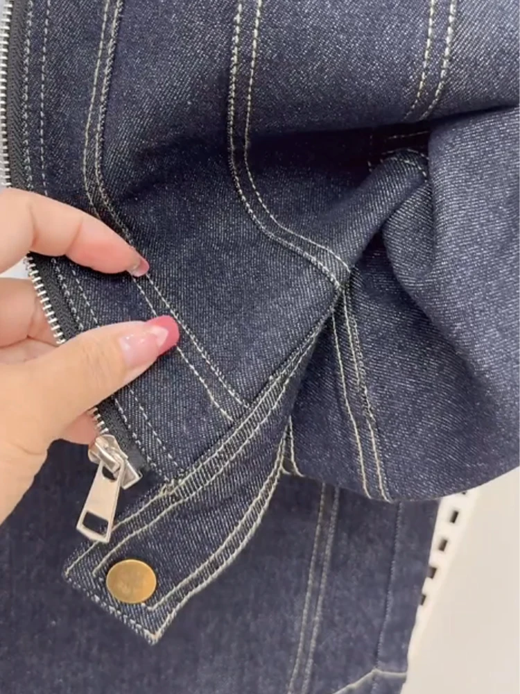 Retro Trendy Men's Denim Set Spring Fashionable Versatile Stand Collar Jacket Youth Handsome Knife  Pants Two Piece Set