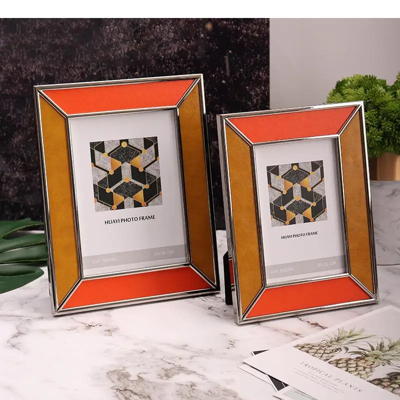 Color Matching Leather Photo Frame 6/7 Inch Frames for Pictures Desk Decoration Figure Portrait Framed Art Aesthetics Room Decor