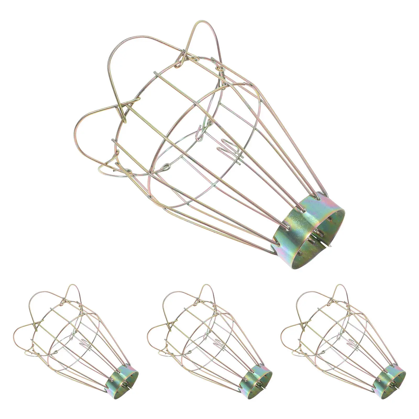 4Pcs Vintage Bulb Shape Lamp Shade Cage Hanging Lamp Cover Brass Finish Metal Pendant Decor for Living Room Bar Cafe