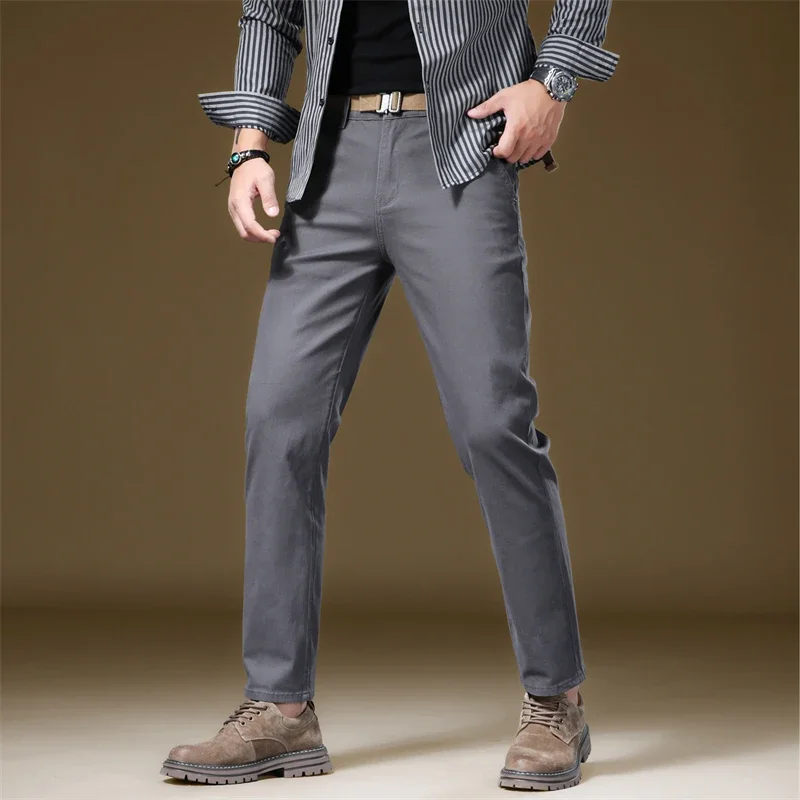 

97% Cotton Men's Brand Casual Pants Solid Color Fashion Korean Business Trousers Office Work Comfortable Designer Clothes Male