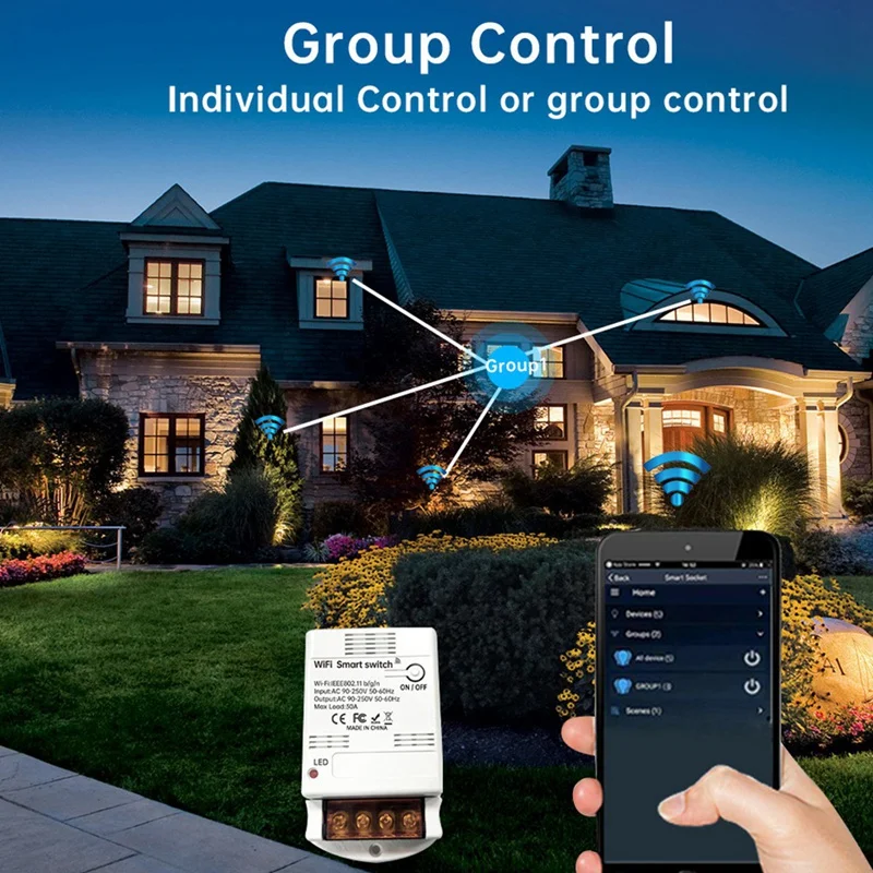 สวิตช์รีเลย์30A ระบบไวไฟสวิตช์ควบคุมอัจฉริยะระบบเปิด-ปิดอัตโนมัติสำหรับบ้านพูด