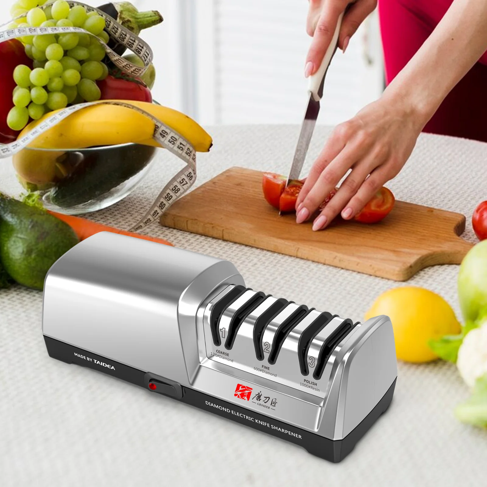 Electric Knife Sharpener 15 and 20 Degrees 2/3-Stage System with Quick Sharpening and Polishing Function