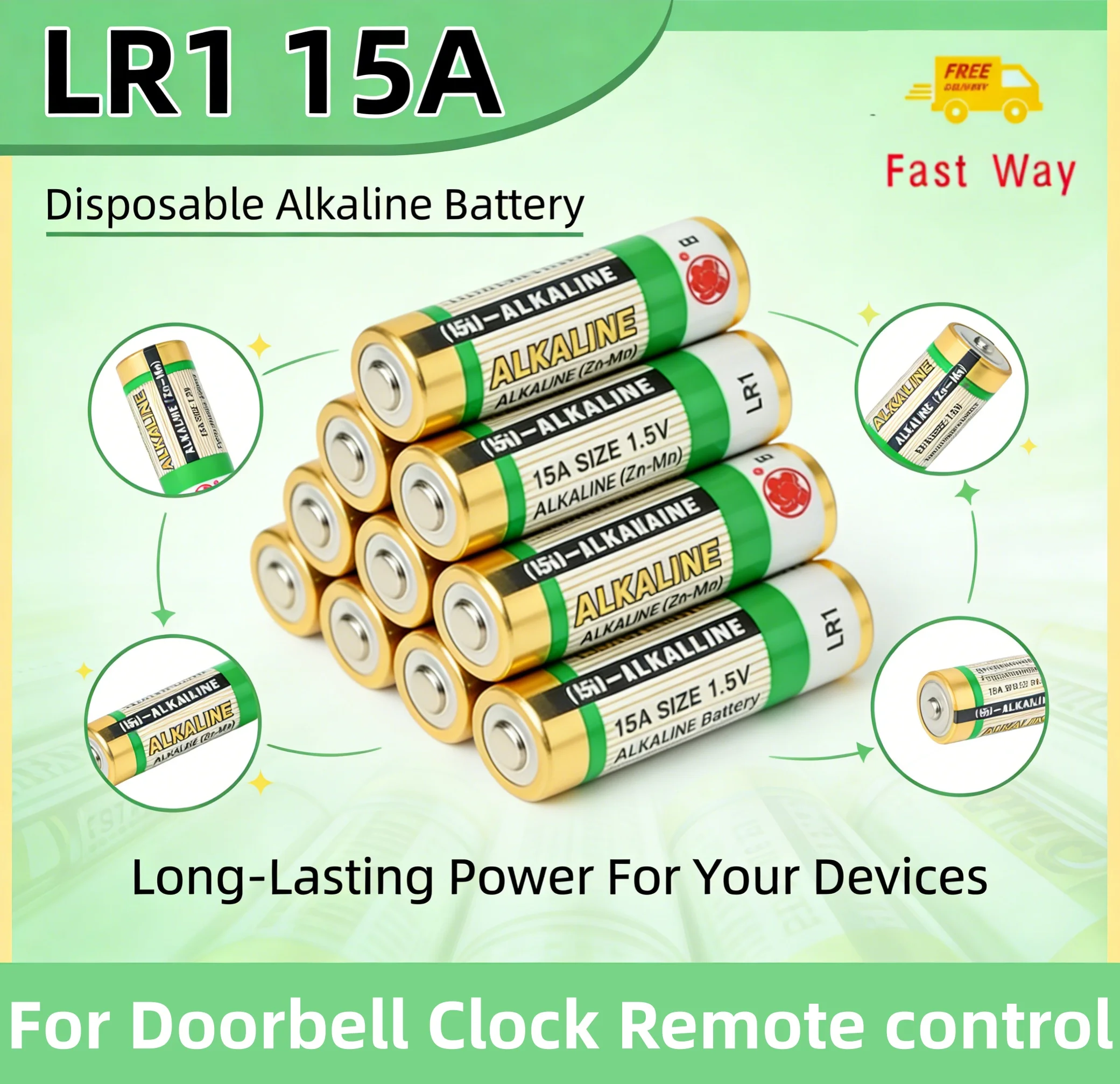 

1.5V N Size Alkaline Battery, Compatible LR1/AM5/MN9100, for Doorbells, Bluetooth Speakers, Toys, Walkmans