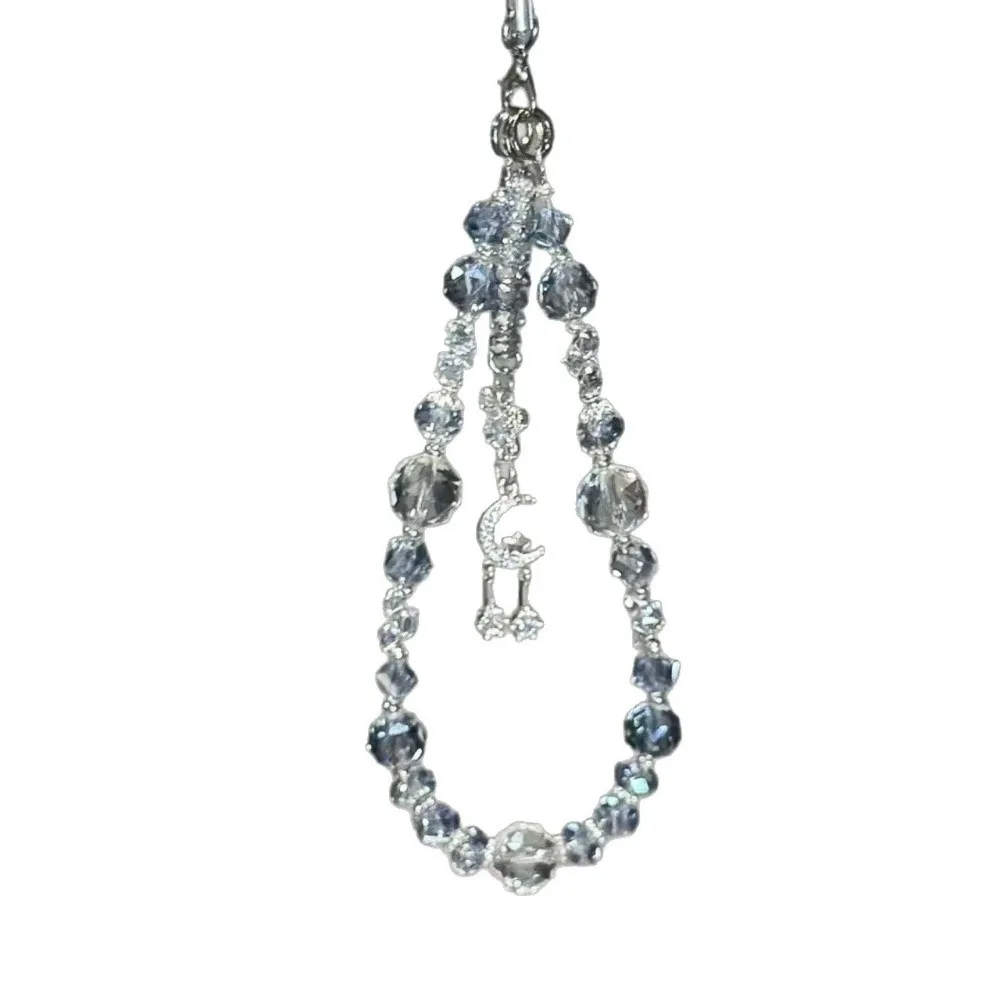 

Блестящий браслет-ремешок для телефона «Бабочка» с прозрачными синими бусинами, подвеской-брелоком и стразами, цепочка-шнурок для телефона