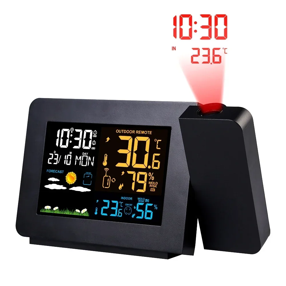 FanJu Weather Station Thermometer Wireles Sensor multifunctional projection clock color screen weather forecast electronic Clock