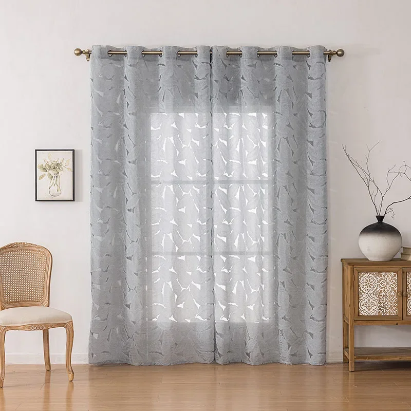 Leaf Jacquard Semi-Shading Curtains European Soft Solid Color Sheer Tulle Window Screen Privacy Protects Bedroom Home Decoration