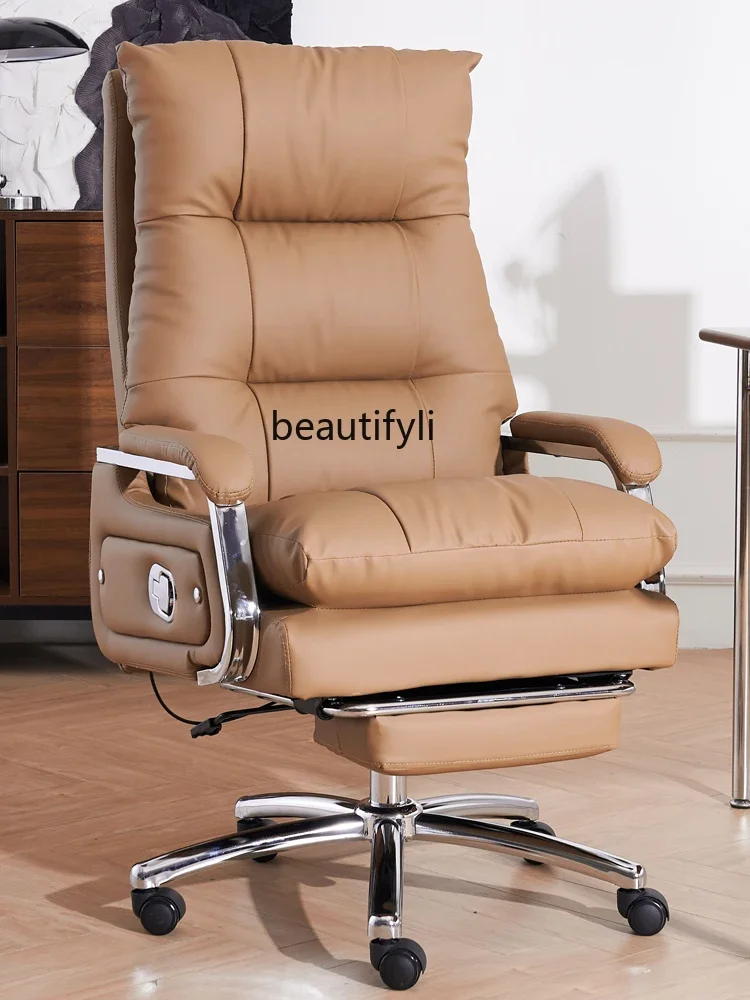 

Light Luxury Genuine Leather Computer Chair Home Executive Chair Comfortable Long-Sitting Office Study Desk Chair