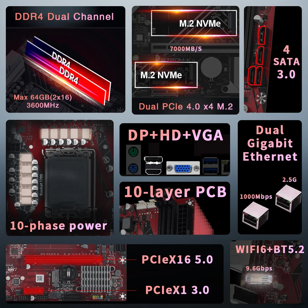 B660 Lga 1700 Motherboard ddr4 M-ATX Support 12 13 Gen Cpu gpu Ram memory ddr4 i9 pc parts kit upgrade nvme