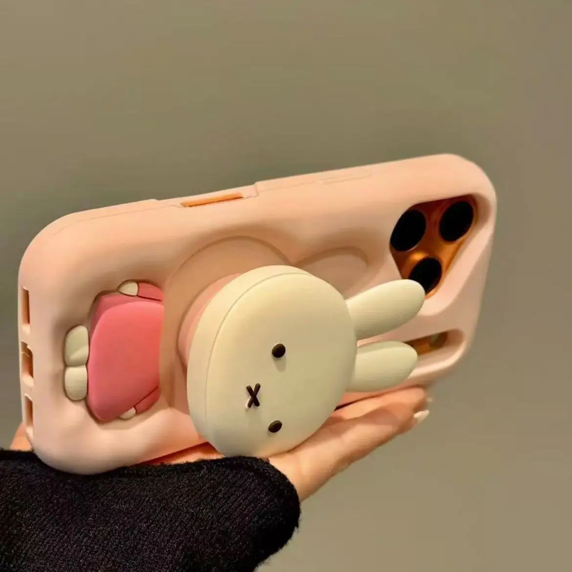 Cartoon Three-dimensional Miffy Bracket Mobile Phone Case Applicable To IPhone17 Promax Mobile Phone Case Iphone 16 Soft Shell