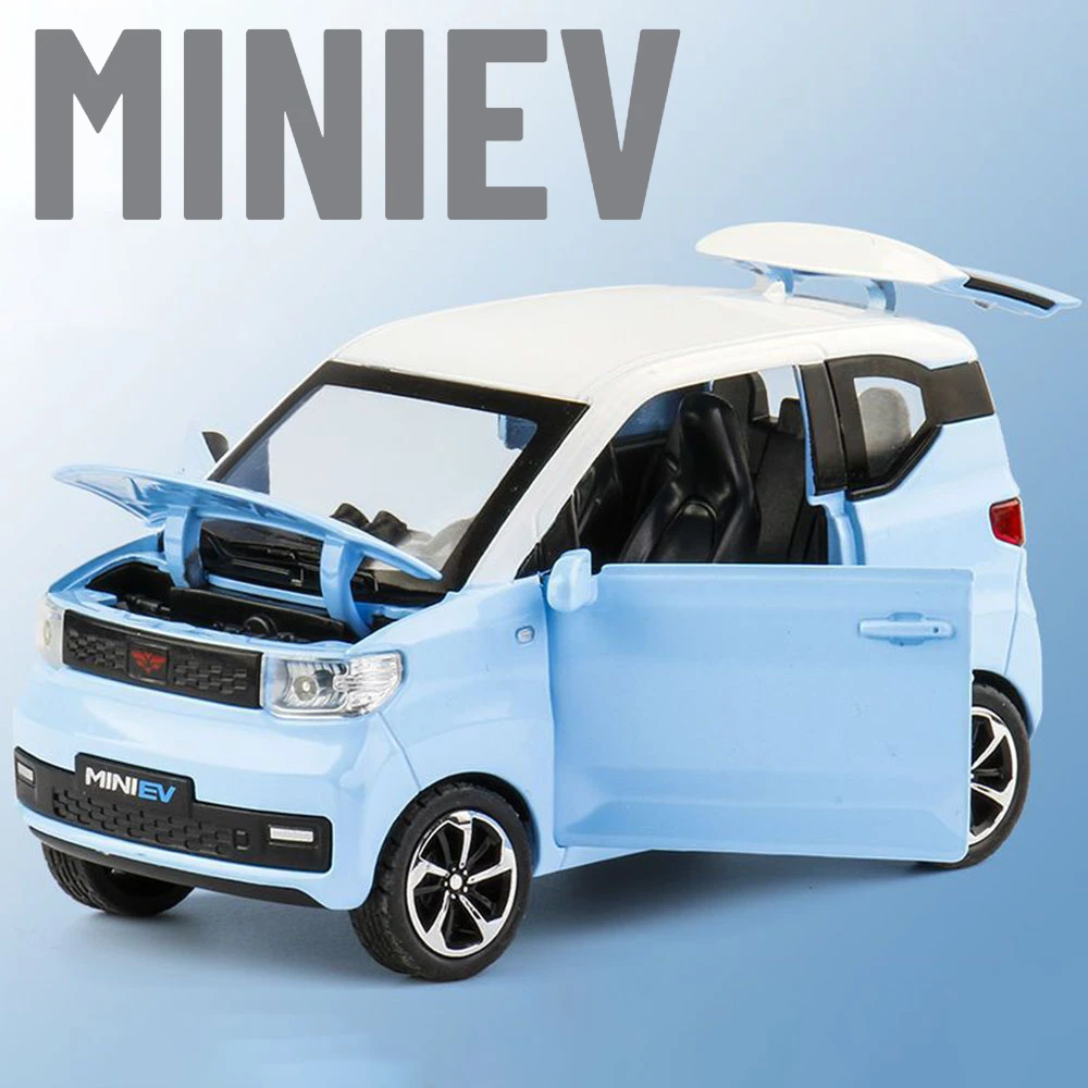 Escala 1:24 WuLing HongGuang MINI EV macarrón coche de juguete modelo puertas abiertas tirar hacia atrás modelos de vehículos en miniatura adornos de escritorio