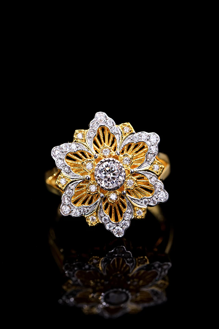 2024 New Style S925 Sterling Silver Brushed 5A CZ Flower Finger Ring Vintage Jewelry Party Wedding Birthday Gift for Women