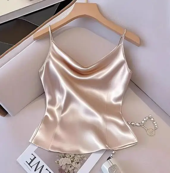 

2026 Summer New Women's Fashion Casual Solid Color Satin Lace Top, Suitable for Various Occasions