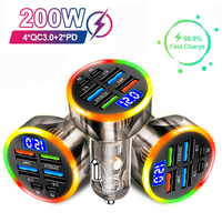 200W 6 Ports Car Charger Fast Charging PD QC3.0 USB C Car Phone Charger Type C Adapter in Car For iPhone Samsung Huawei Xiaomi