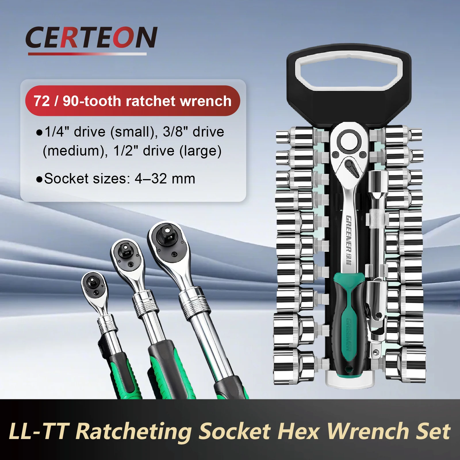 

Набор торцевых ключей с трещоткой LL-TT, 72/90 зубьев, 1/4, 3/8, 1/2 дюйма, многофункциональный набор инструментов для механика