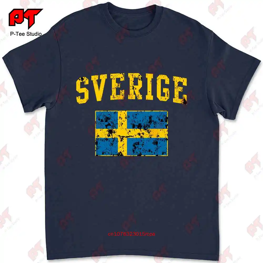 Vintage Sverige Sweden Flag T-shirt Tee T7QP