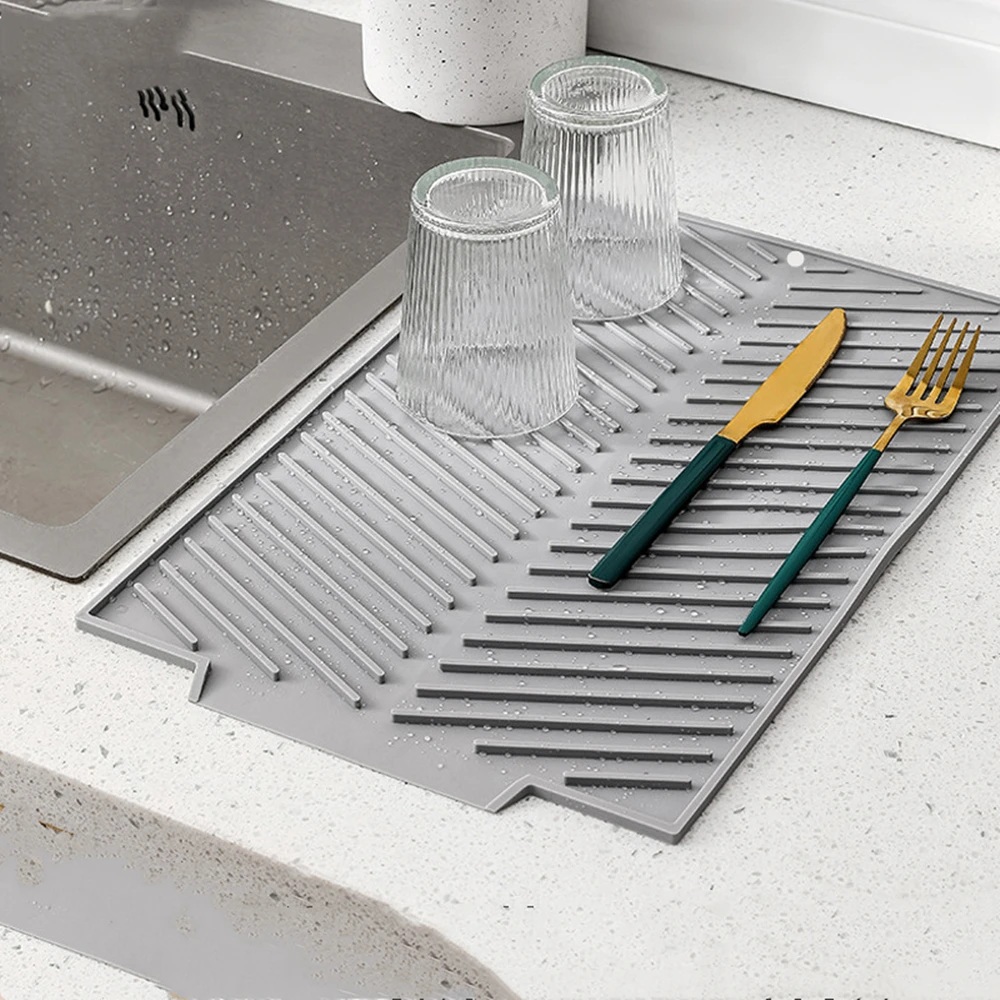 

Silicone Dish Drying Mat for Kitchen Counter, Dish Drying Pad, Non-Slip Drain Pad, Heat Resistant Drying Mat - Grey S/M/L