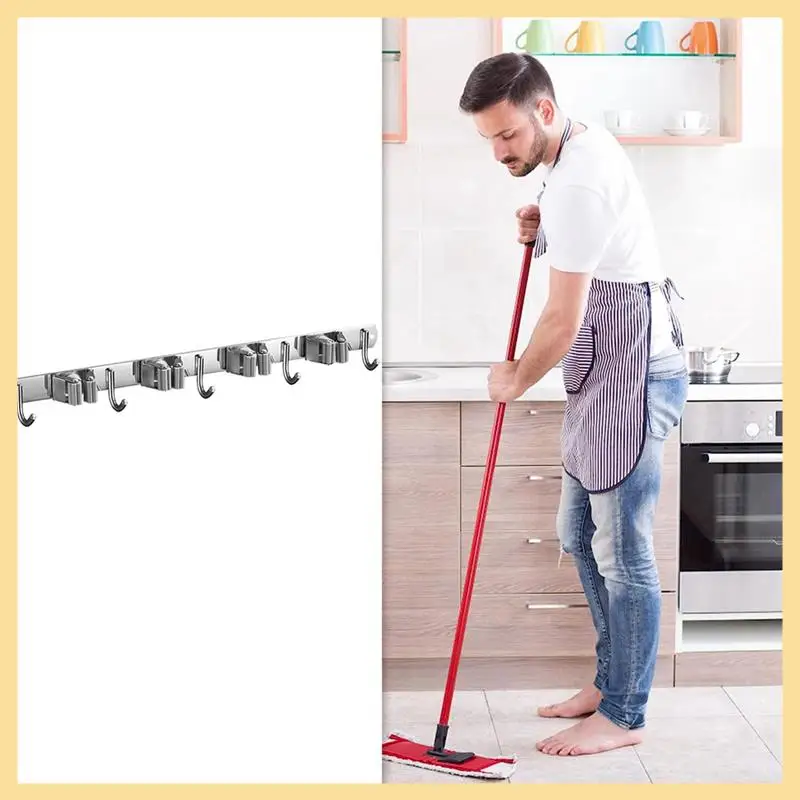 Gantungan Pel Organizer Terpasang Di Dinding Dapur Penyimpanan Garasi Terpasang Di Dinding, Rak Utilitas Binatu