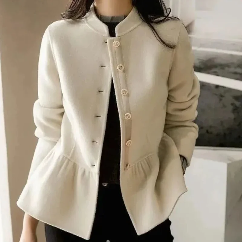 

Ladies Jackets Slim Fit New In Half Short Medium High Quality Women's Wool & Blends Coat Long Sleeve Hot Luxury Single Elegant