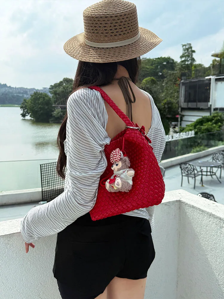 red-woven-large-capacity-commuter-handbag-single-shoulder-bag-women-fashionable-wedding-bag-wooden-love-tote-bag