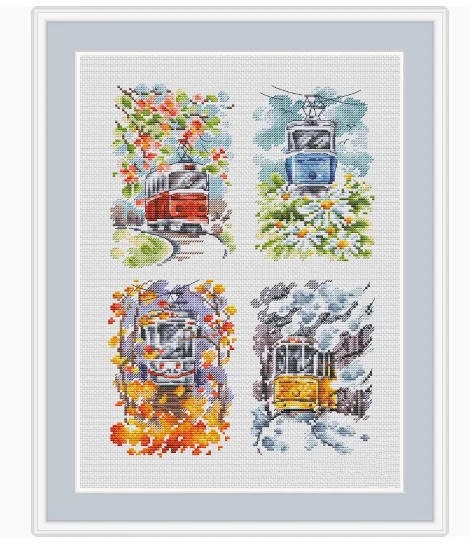 Four Seasons Tram 14CT 20 * 24CM 14CT Cotton DIY Cross Stitch Sets Chinese Cross-stitch Kits Embroidery Needlework