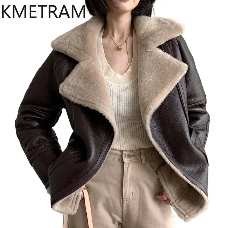 Natural Merino Sheepskin Wool Double Faced Fur Coat Women Motorcycle Leather Jacket Winter Clothes Woman 2024 дубленка женская