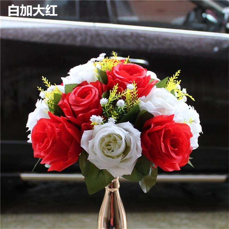 10PCS/Lot 15 Heads Road led Flowers Wedding Fabric Plastic Simulation Rose Road Lead Party Centerpiece Flores Home Decoration