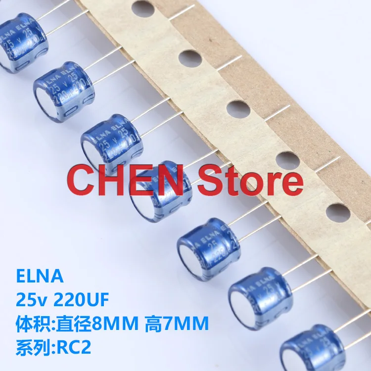 

20PCS/50PCS ELNA blue robe 220uf 25v RC2 25V220UF 8X7MM audio electrolytic capacitor 220uF/25V Ultra small volume