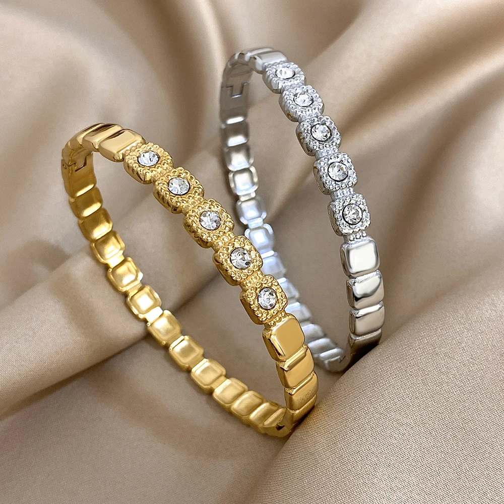 

Greatera Square Round Zircon Bracelet For Women Men European American Stainless Steel Waterproof Bangle Jewelry Party Gift 2025