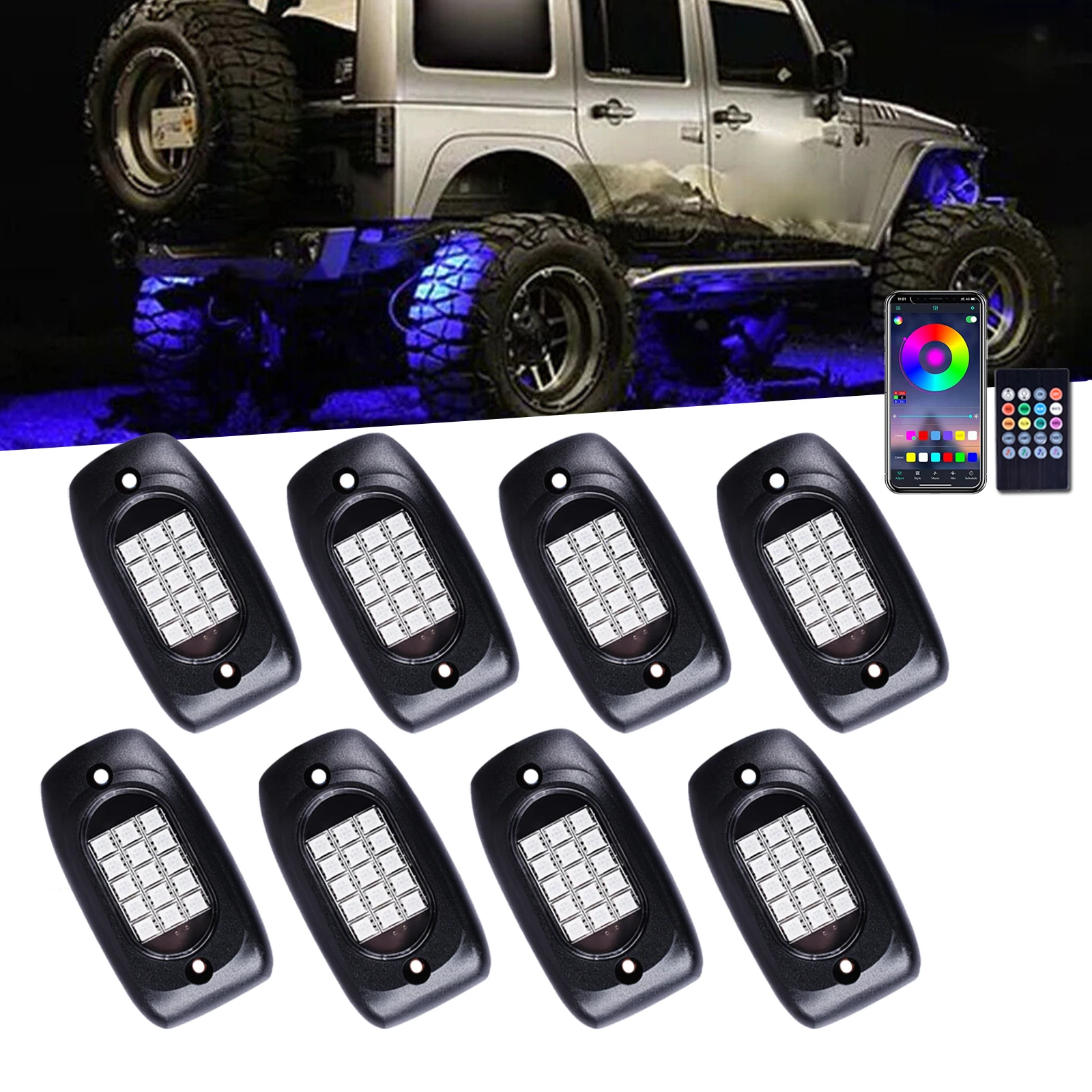 

8/10 Pods Car Underglow Light Car Ambient Light RGB LED Rock Lights App Control Flashing Music for Truck Accessories