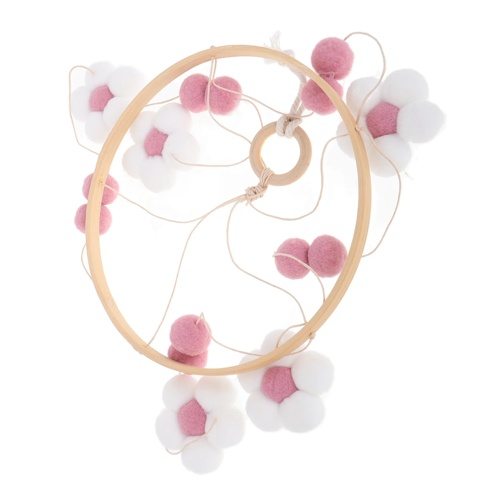 Pom Pom Flower Wind Chime Mobile for Crib Nursery Hanging Decor Soothing Bell Sound Baby Room Decoration Boho Kids Space