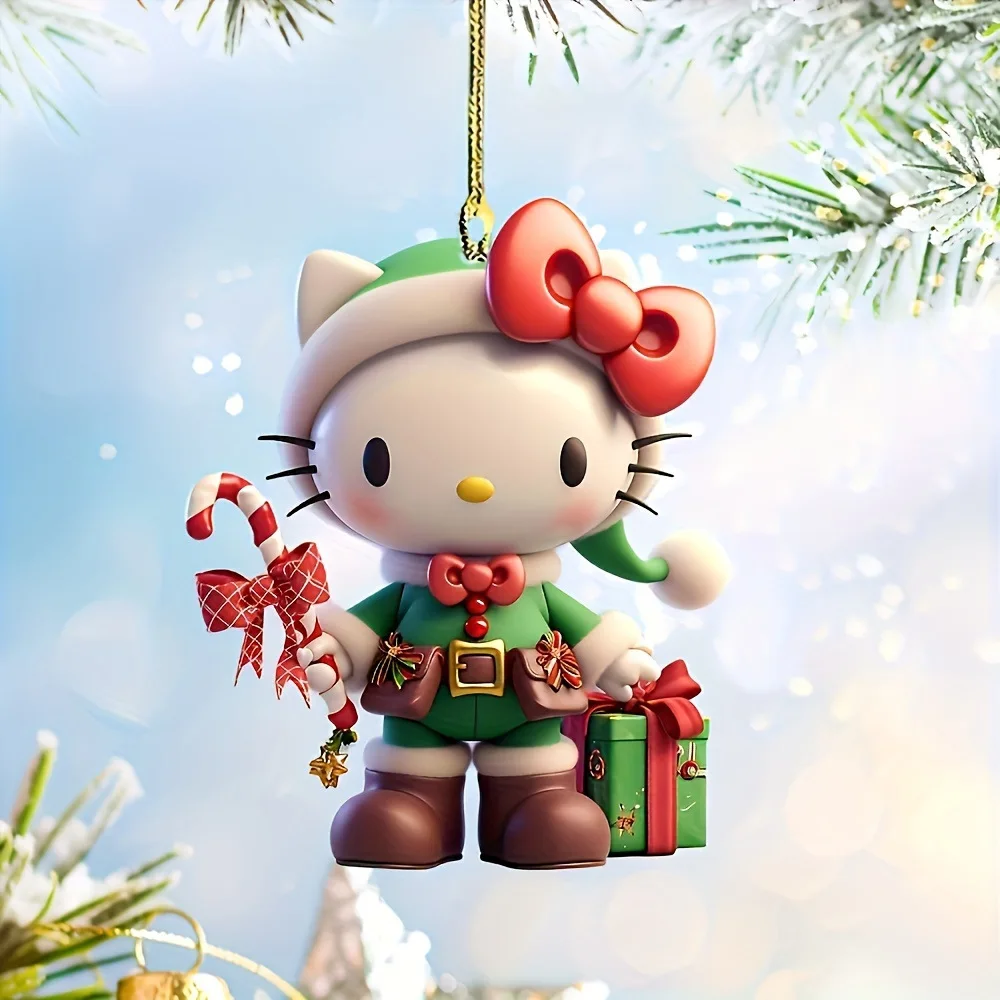 Sanrio anime personagem pingente olá kitty kuromi 2d carro chaveiro acrílico pingente brinquedo das crianças decoração da árvore de natal presente