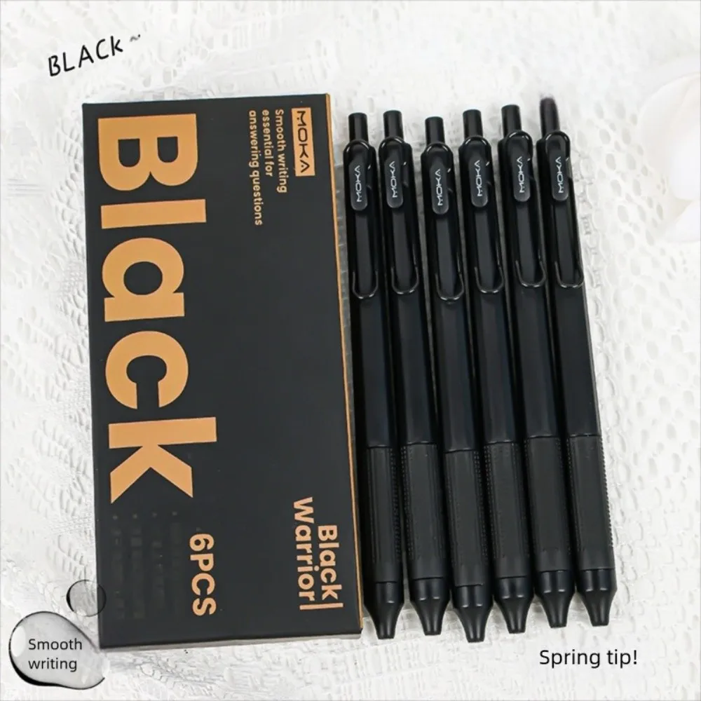 6 قطعة عالية الجودة 0.5 مللي متر قلم محايد اللون الأسود السلس الكتابة قلم حبر التجفيف السريع الصحافة القلم مدرسة مكتب لوازم مكتبية #2