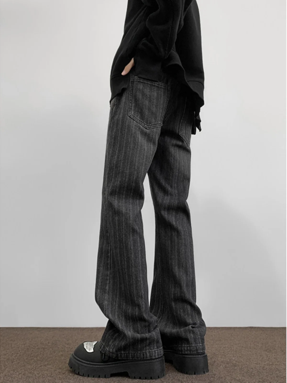 

Мужские джинсы Slim Fit удлиненной длины, модные, в американском уличном стиле, с полосками, слегка расклешенные, молодежные, стильные