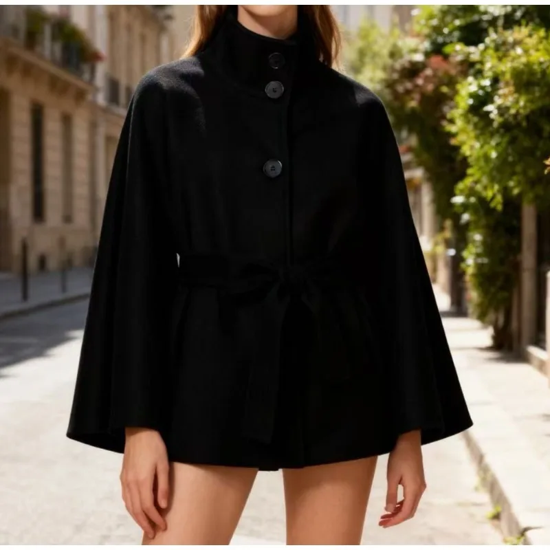 

Women's Clothing Autumn and Winter New Fashion Versatile Loose Cape Turtleneck Jacket