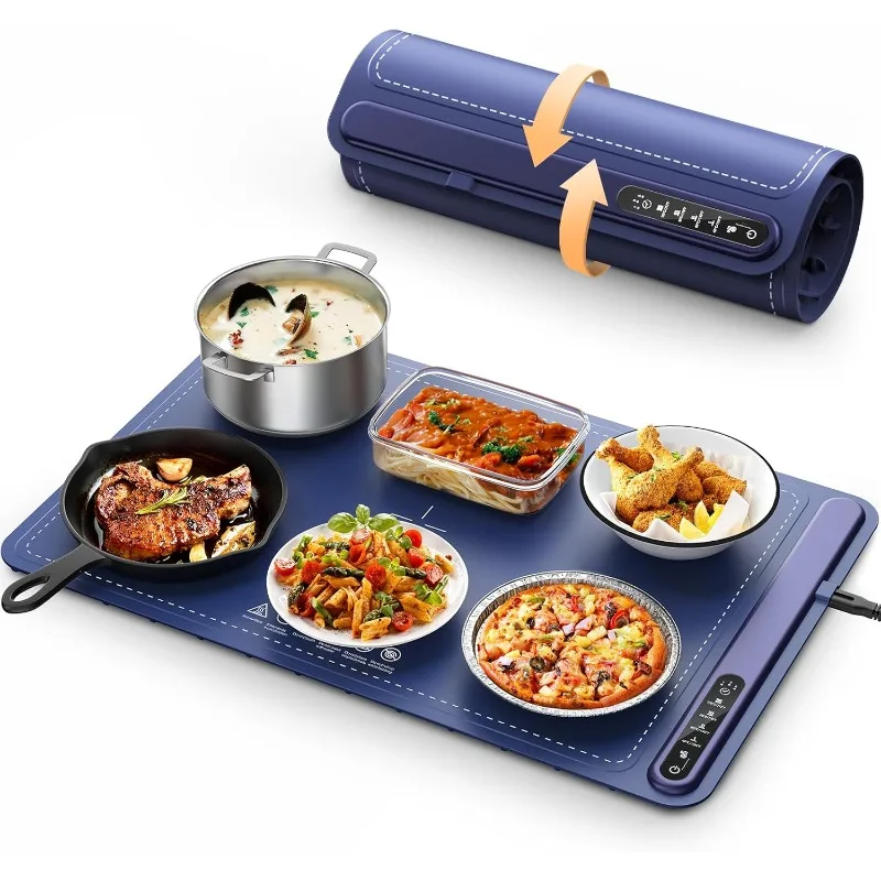 

Mat - Fast Heating Silicone Electric Warming Tray with 4 Level Temperature, Raised Feet Protects Table, Roll Up Buf