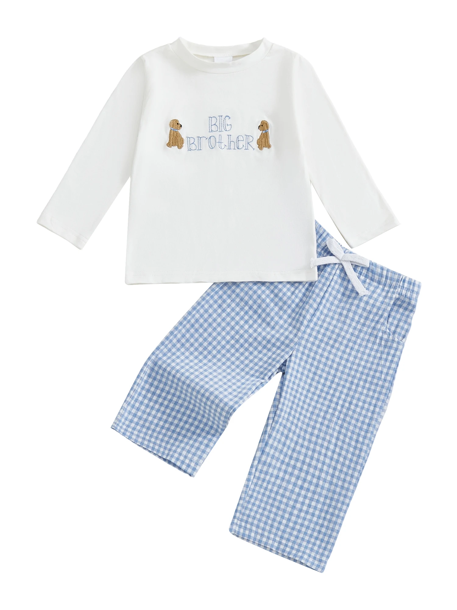 

Комплект из 2 предметов для мальчиков. Стильная толстовка с вышивкой собаки с длинными рукавами и клетчатые брюки для осеннего наряда.