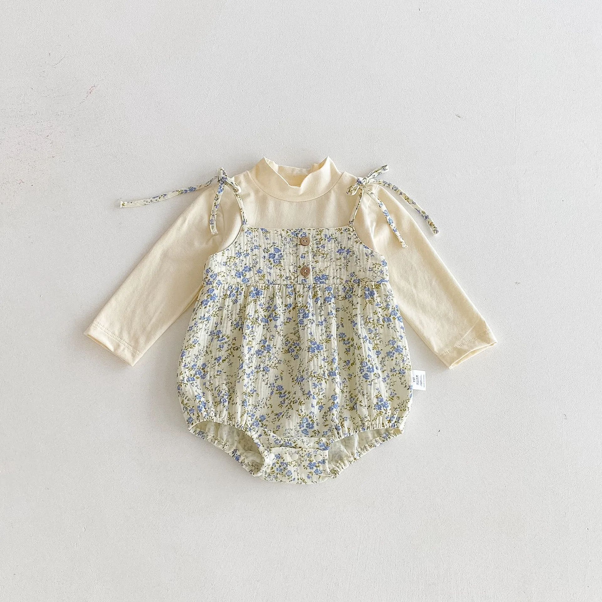 

Одежда для малышей, весна-осень 2023, новое искусственное платье из двух предметов, боди для младенцев, хлопковый комбинезон с пасторальным цветочным принтом для девочек