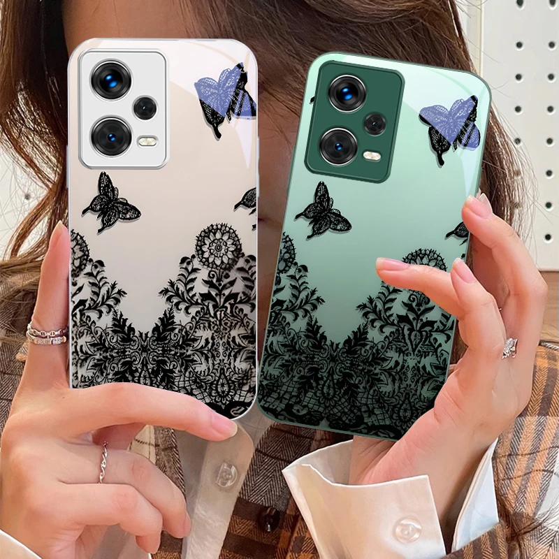 

Gradient Black Butterfly For Xiaomi 14 Ultra 13 Lite Redmi Note 13 11 Pro 12 Plus Poco X6 3 Pro F4 6 GT Tempered Phone Case
