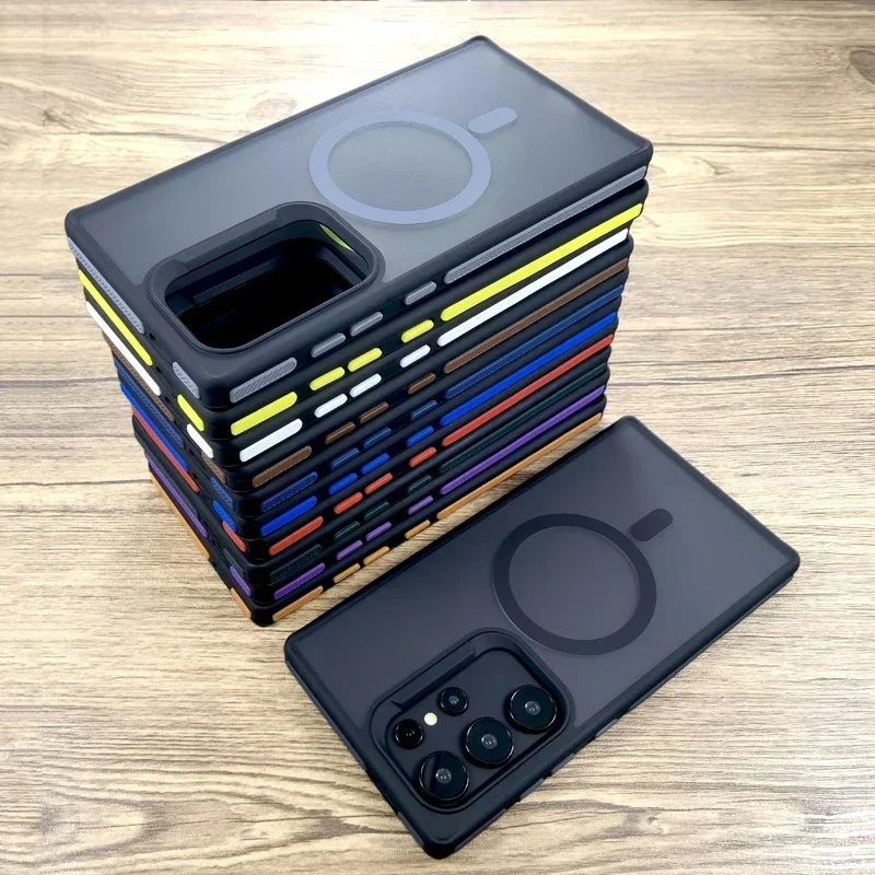 Stoßfeste Rüstungshülle für Samsung Galaxy S25 S24 S23 S22 Ultra Plus S25Ultra für Magsafe Charge Anti-Fingerabdruck Hard Full Cover