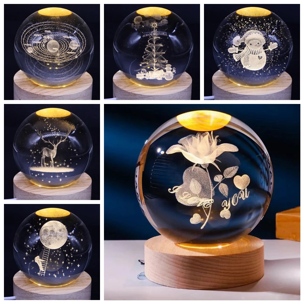 

Crystal Ball 6cm 3D Planet Night Light Laser Engraved Solar System Globe Astronomy Glass Sphere Graduation Gift Christmas Decor