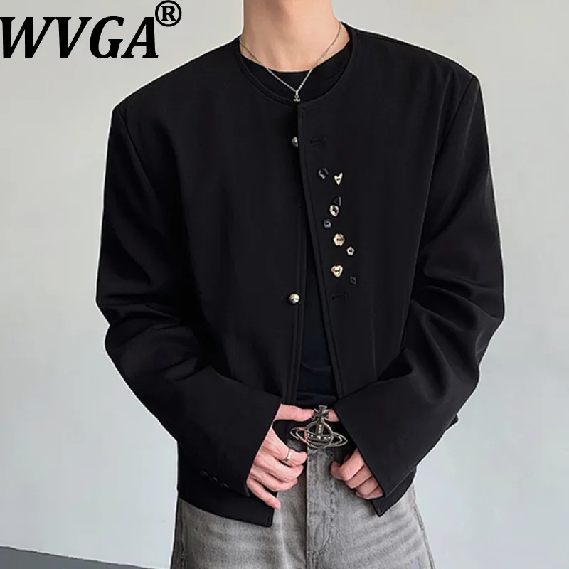 

WVGA весна осень новый мужской приплив без воротника модный винтажный короткий пиджак на пуговицах нишевый шикарный повседневный костюм пальто уличная одежда Ins W16220