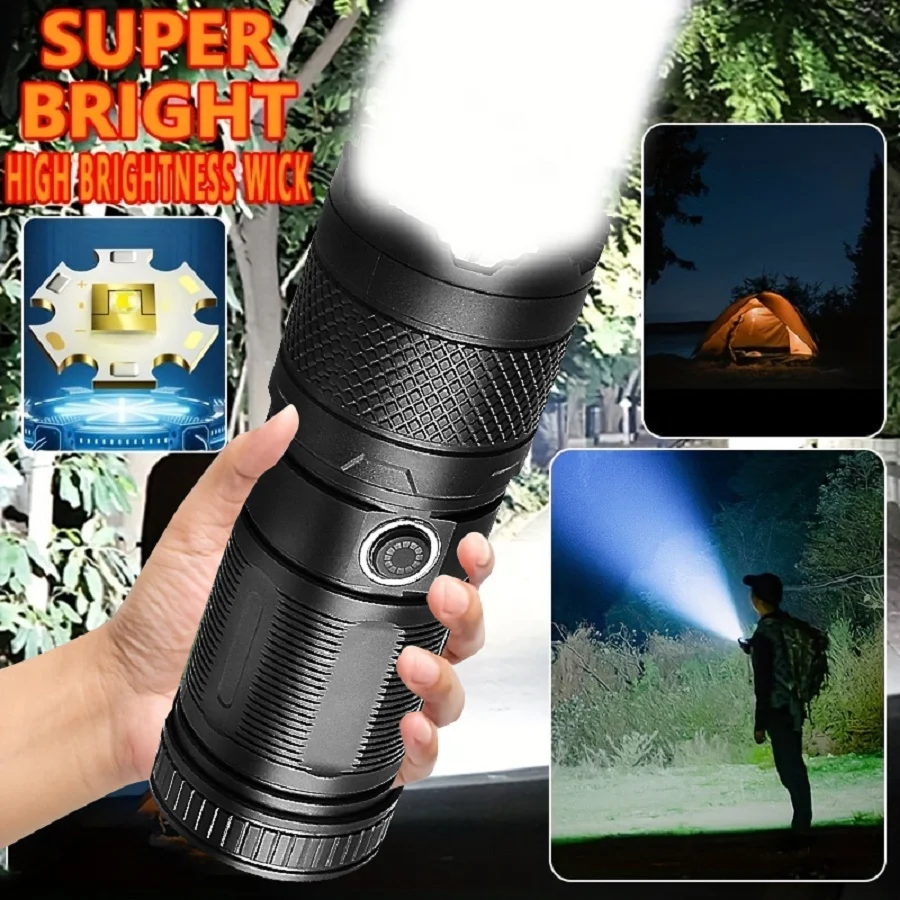 

110000LM Перезаряжаемый светодиодный фонарик 6000 мАч Встроенный аккумулятор Перезаряжаемый фонарь с COB Light Тактический фонарик USB-фонарь