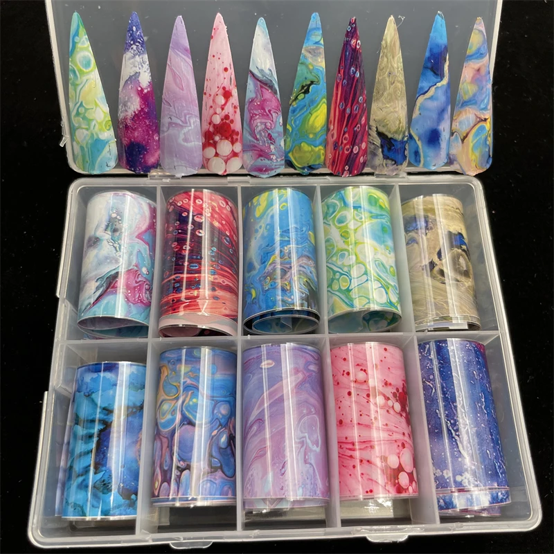 Neue Blumen-Nagelfolien für Transferpapier-Aufkleber, Florale Klebefolien, Frucht-Nagelwraps, Fisch-DIY-Wassermarmor-Nagelkunst-Dekorationen