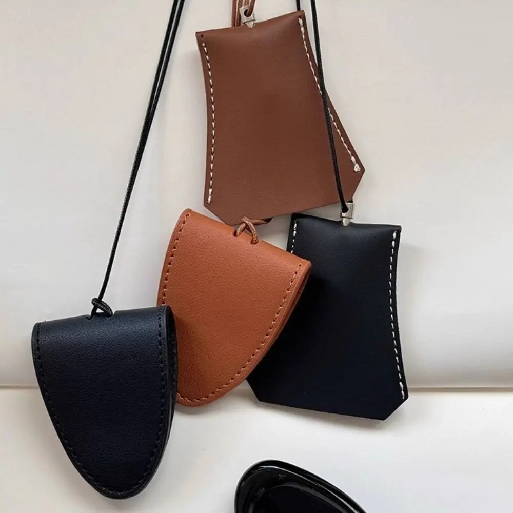 Unisex Leather Eyeglasses Storage Bag Pendant Storage Hanging Rope Multifunction Glasses Clip Durable Simple Hanging Neck Pouch