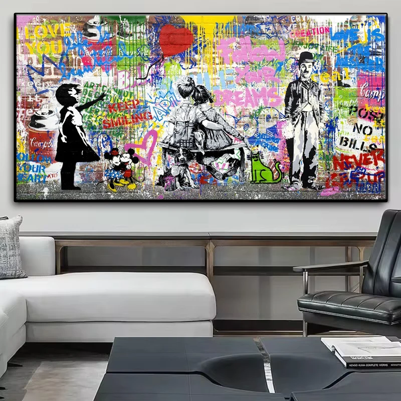 Large Size Banksy Street Art Graffiti Urban Wall Art Balloon Girl Canvas Painting Posters and Prints for Living Room Home Decor