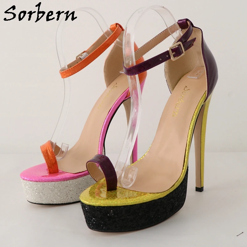 Sorbern Ankle Strap Women Sandals Classical Covered High Heel Flip Flop Stilettos Night Club Part Footwear Custom