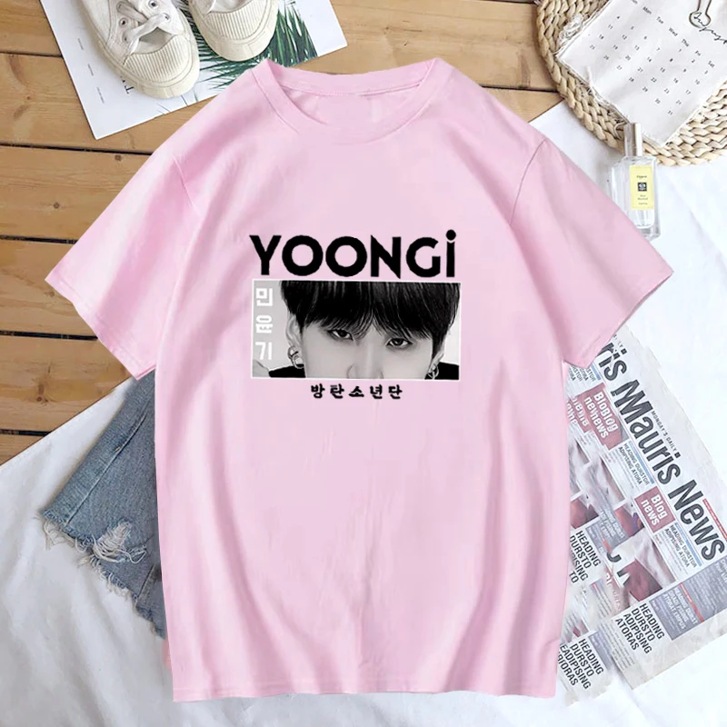 Camiseta de Manga corta de algodón para mujer, ropa de calle Coreana de moda, blusa de Manga corta con estampado de Yoongi, Tops Kpop de verano