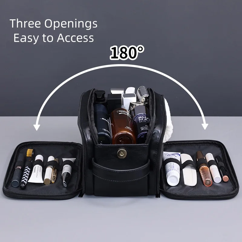 Toiletry Bag for Women Men, Water-resistant Travel Essential Cosmetics Organizer PU Leather Makeup Brushes Storage Multi Pockets