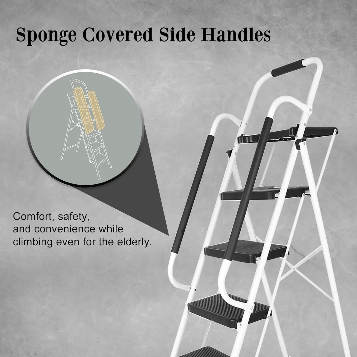 

5 Step Ladder with Handrails, Folding Step Stool with Tool Tray Platform, 330lbs Portable Tall Step Labber for Adults